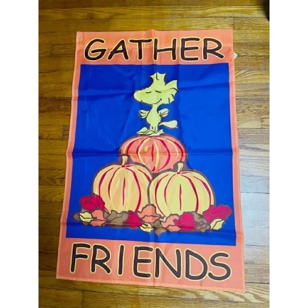 VINTAGE~Peanuts~Woodstock "GATHER FRIENDS" FALL Flag 25”X 38”